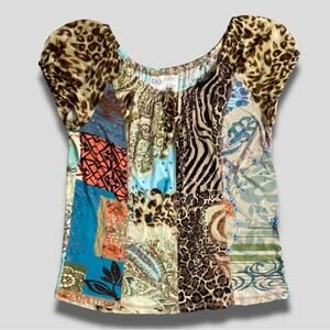 BILA RHINESTONE BLING EMBELLISHED PATCHWORK ANIMAL PRINT SHORT SLEEVE - M